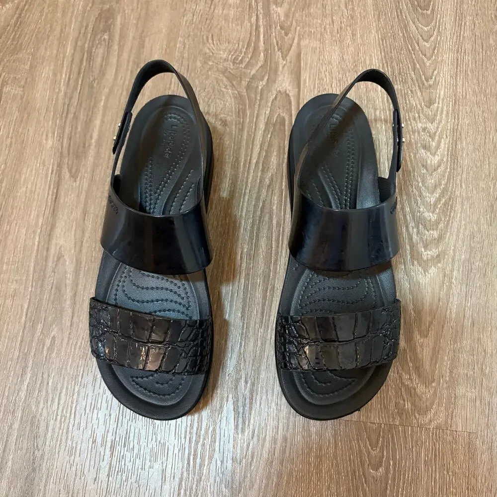 Crocs Brooklyn Croco Shine Low Wedge Sandals Black Women’s Size 11 NWOT